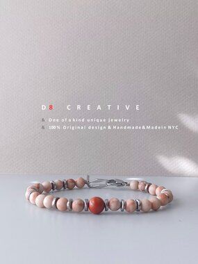 New men's natural jasper stone with hematite and stainless steel bracelet